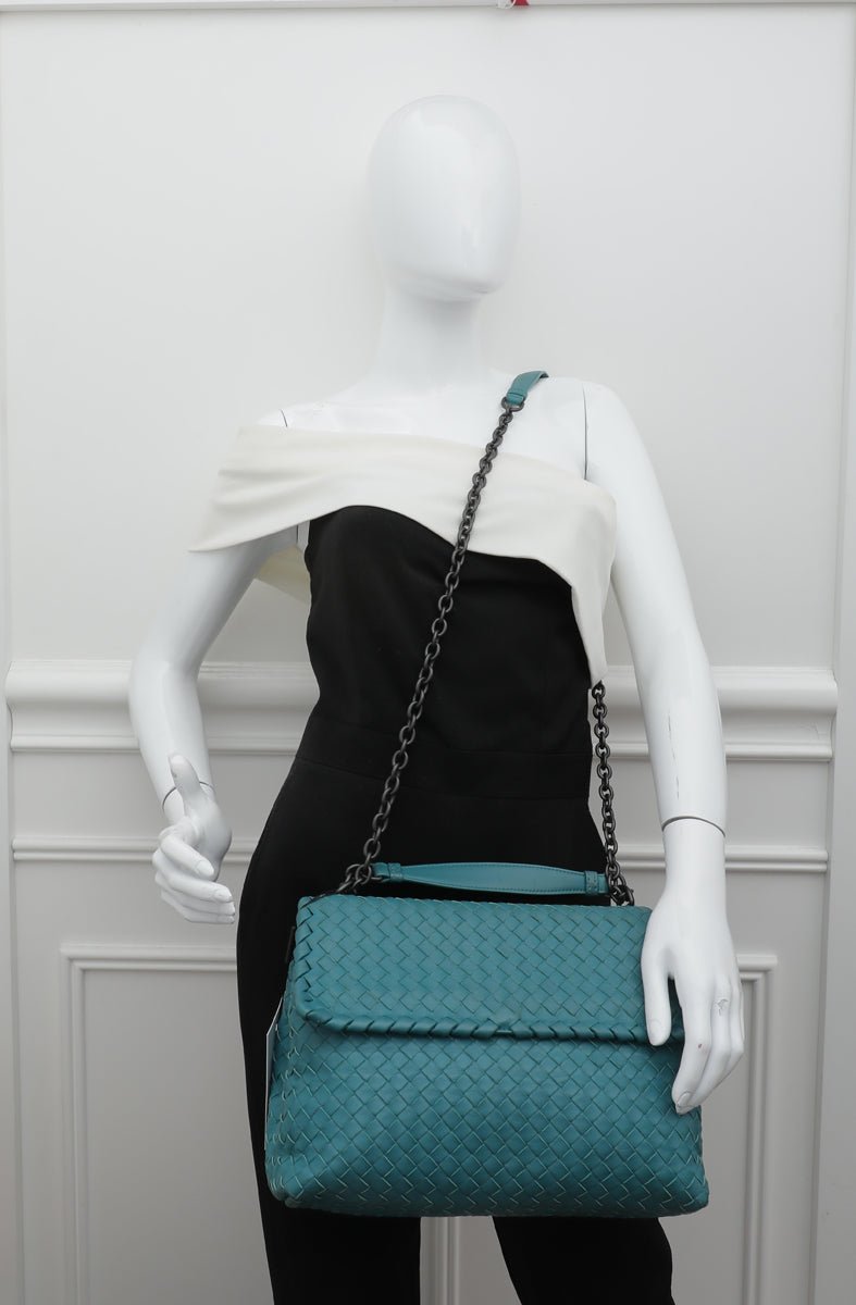 Bottega Veneta - Bottega Veneta Teal Intrecciato Woven Flap Chain Bag | The Closet