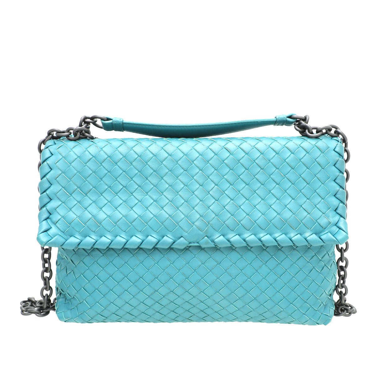 Bottega Veneta Teal Intrecciato Woven Flap Chain Bag-Bottega Veneta-THE CLOSET