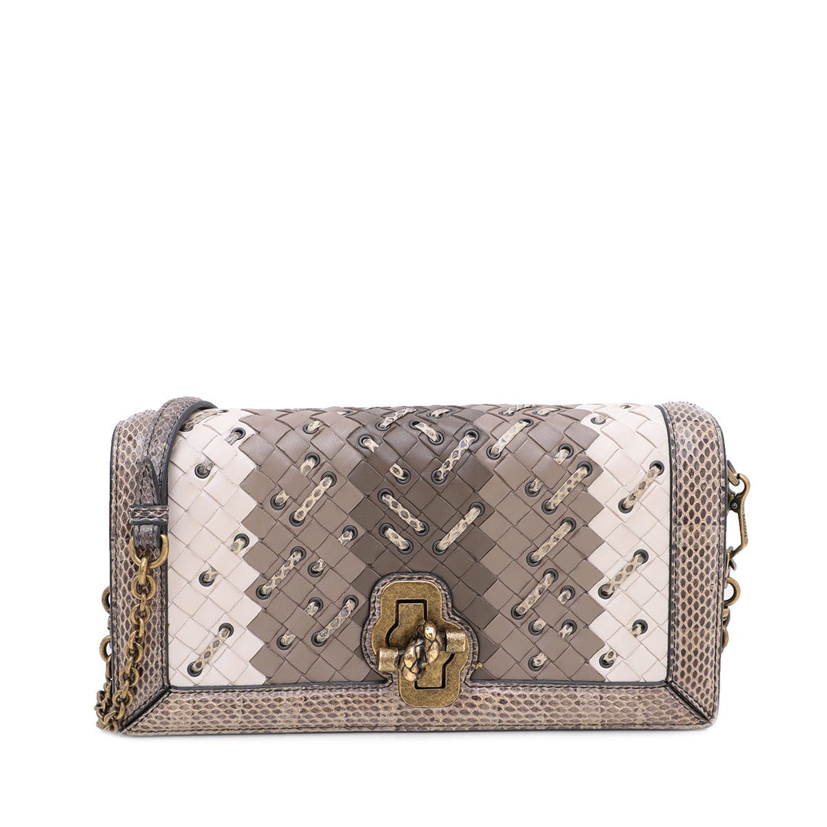 Bottega Veneta Tricolor Mist Intrecciato Club Stitch Olimpia Knot Clutch-Bottega Veneta-THE CLOSET
