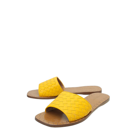 Bottega Veneta - Bottega Veneta Yellow Intrecciato Flat Sandal 39 | The Closet