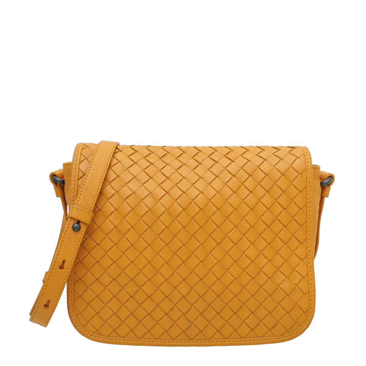 Bottega Veneta Yellow Orange Intrecciato Full Flap Crossbody Bag-Bottega Veneta-THE CLOSET