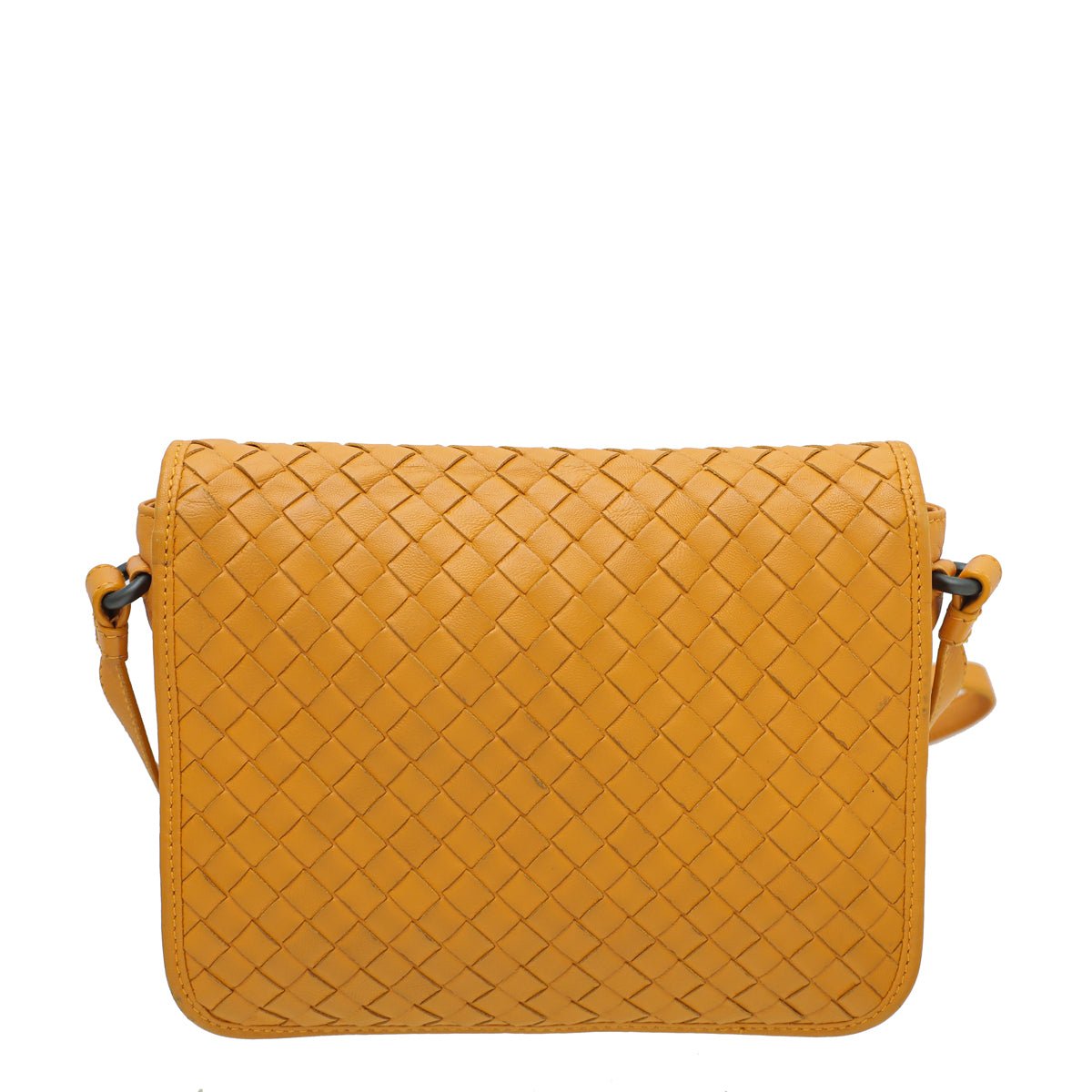 Bottega Veneta Yellow Orange Intrecciato Full Flap Crossbody Bag-Bottega Veneta-THE CLOSET