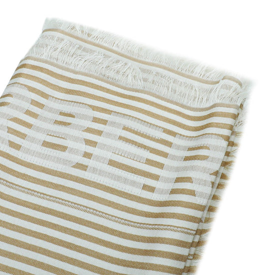 Burberry - Burberry Archive Beige Logo Print Stripe Scarf | The Closet