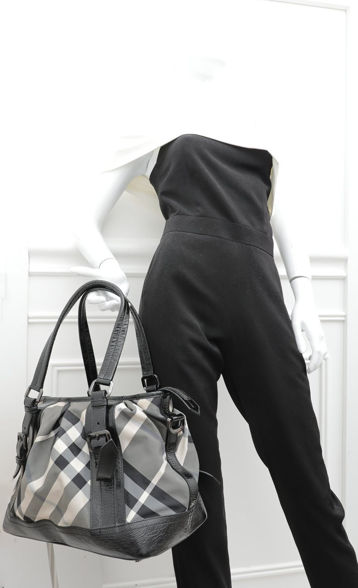 Burberry Bicolor Beat Check Nylon Lowry Tote Medium Bag-Burberry-THE CLOSET