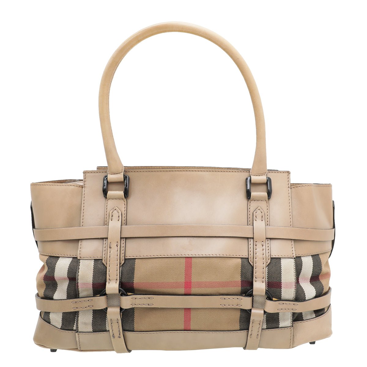 Burberry Bicolor Bridle House Check Satchel Tote Bag-Burberry-THE CLOSET
