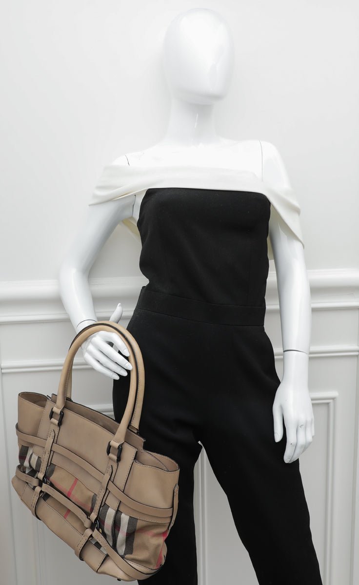 Burberry Bicolor Bridle House Check Satchel Tote Bag-Burberry-THE CLOSET