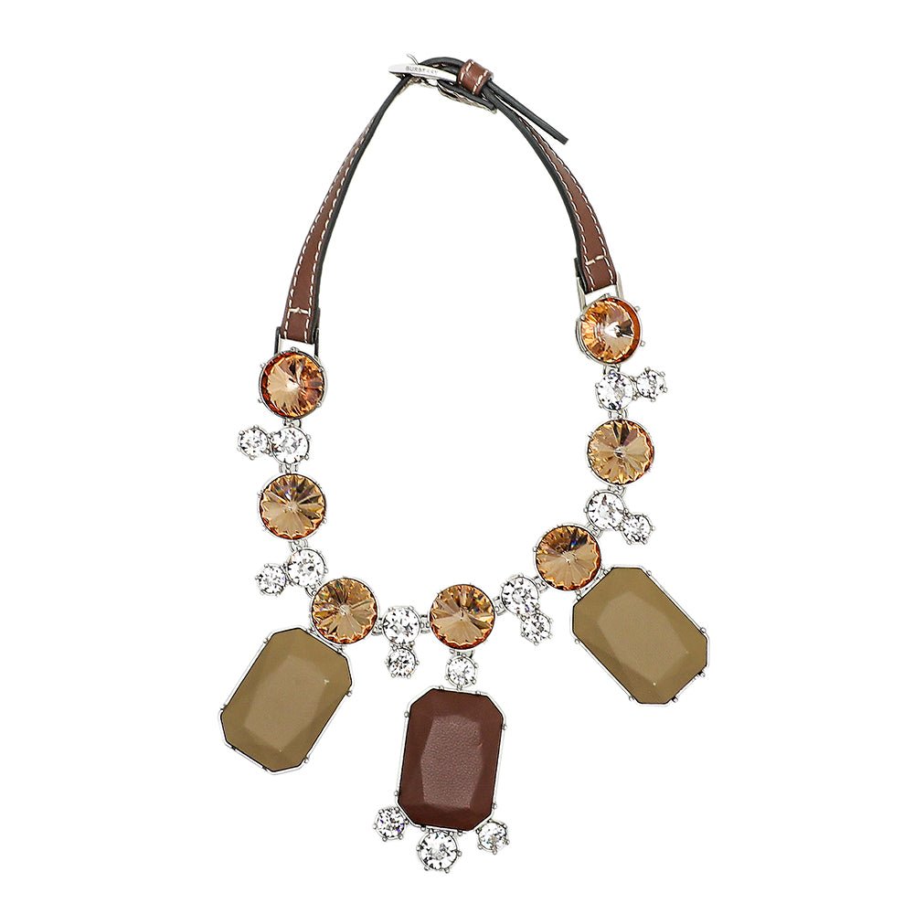 Burberry Bicolor Crystal & Leather Statement Collar Necklace-Burberry-THE CLOSET