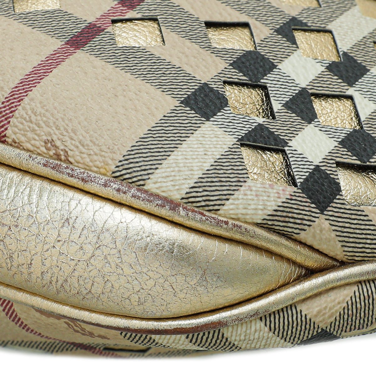 Burberry Bicolor Haymarket Check Cutout Drawstring Hobo Bag-Burberry-THE CLOSET