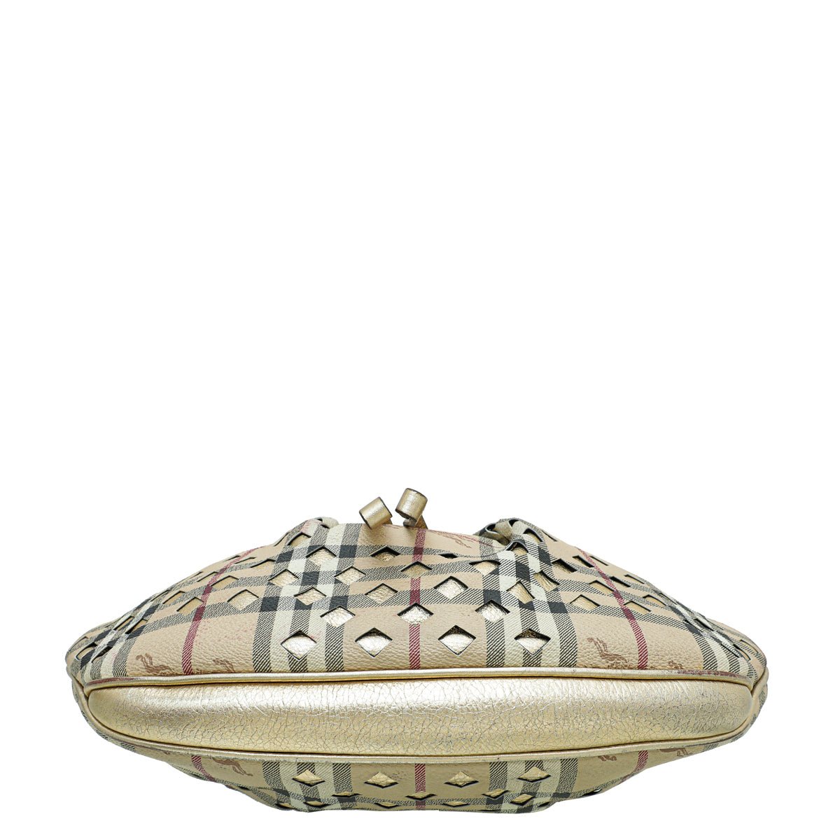 Burberry Bicolor Haymarket Check Cutout Drawstring Hobo Bag-Burberry-THE CLOSET