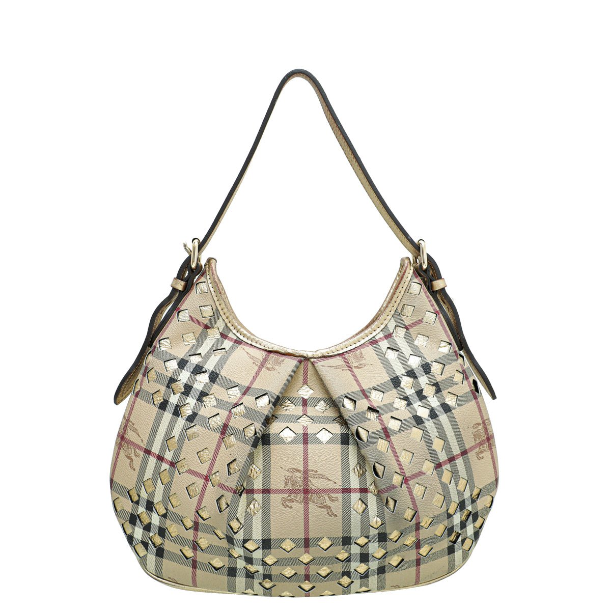Burberry Bicolor Haymarket Check Cutout Drawstring Hobo Bag-Burberry-THE CLOSET