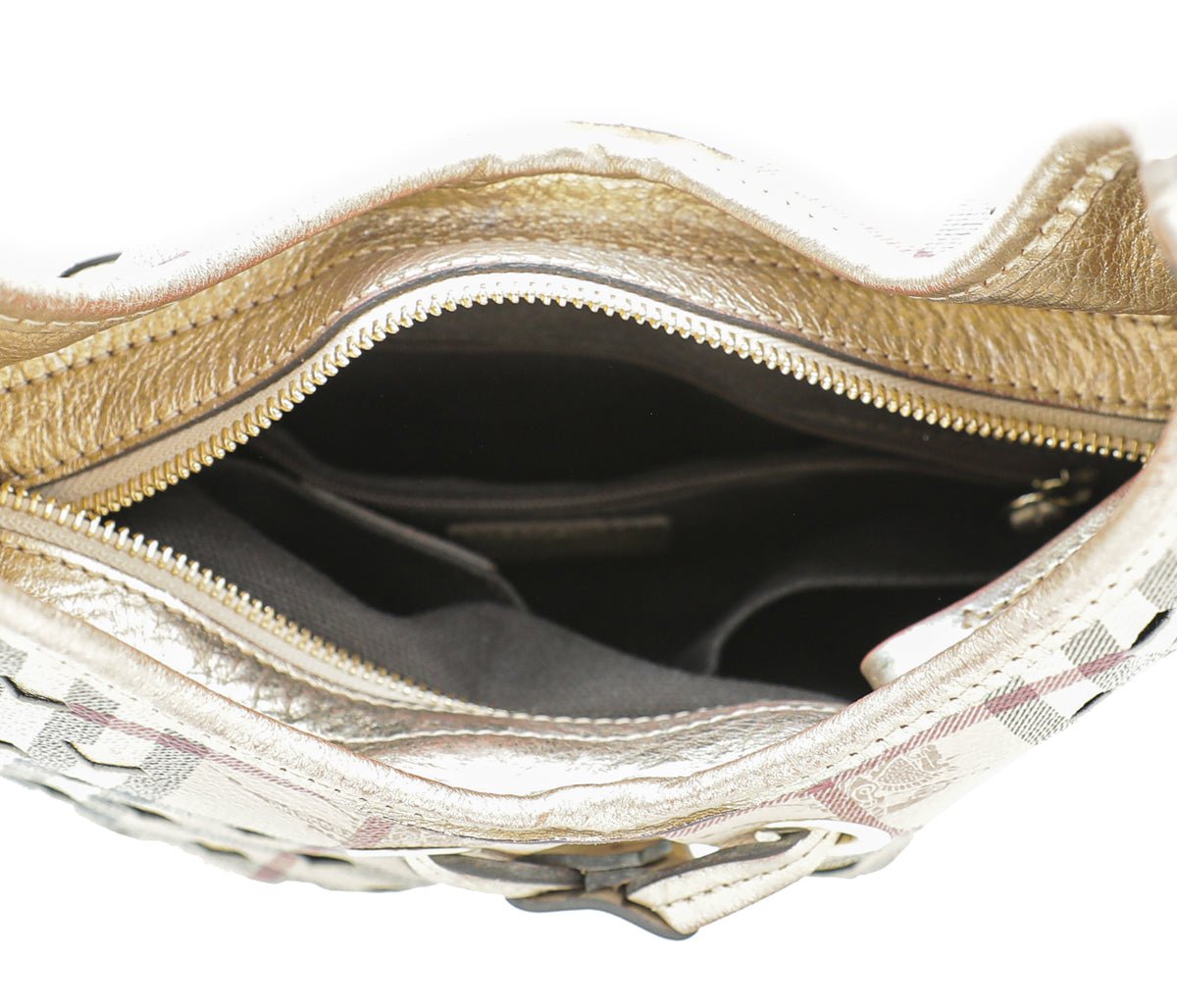 Burberry Bicolor Haymarket Check Cutout Drawstring Hobo Bag-Burberry-THE CLOSET