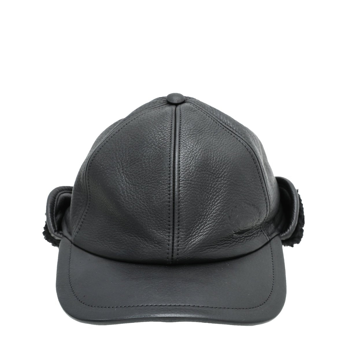 Burberry Black Debossed Shearling Flap Explorer Cap Hat-Burberry-THE CLOSET