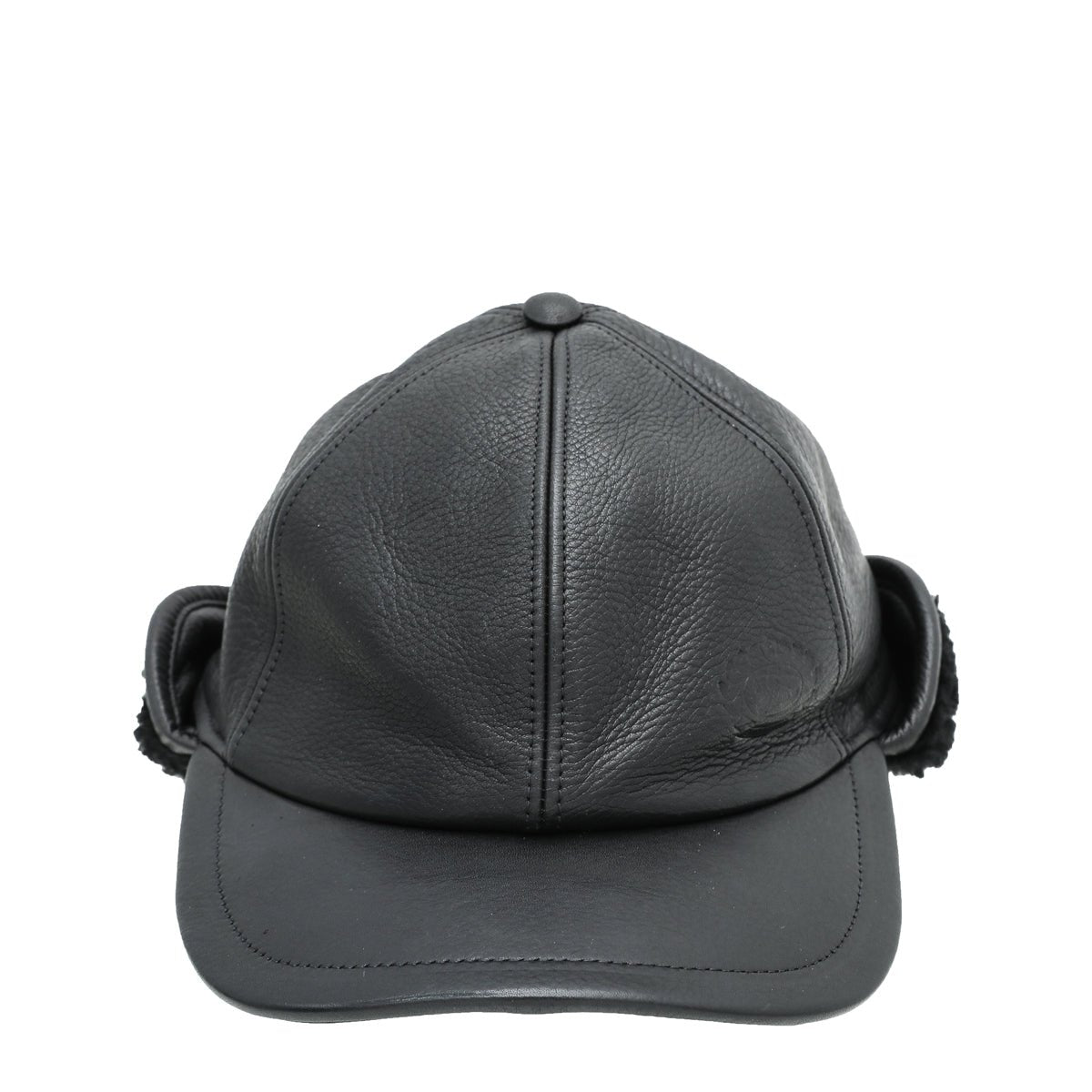Burberry - Burberry Black Debossed Shearling Flap Explorer Cap Hat | The Closet