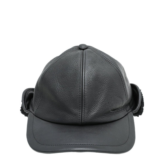 Burberry - Burberry Black Debossed Shearling Flap Explorer Cap Hat | The Closet