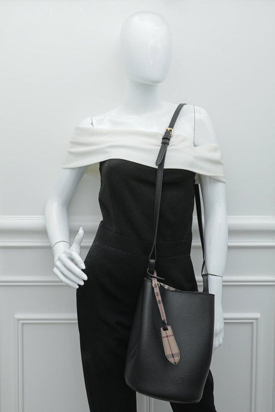 Load image into Gallery viewer, Burberry - Burberry Black Haymarket Lorne Bucket Crossbody Small Bag | The Closet
