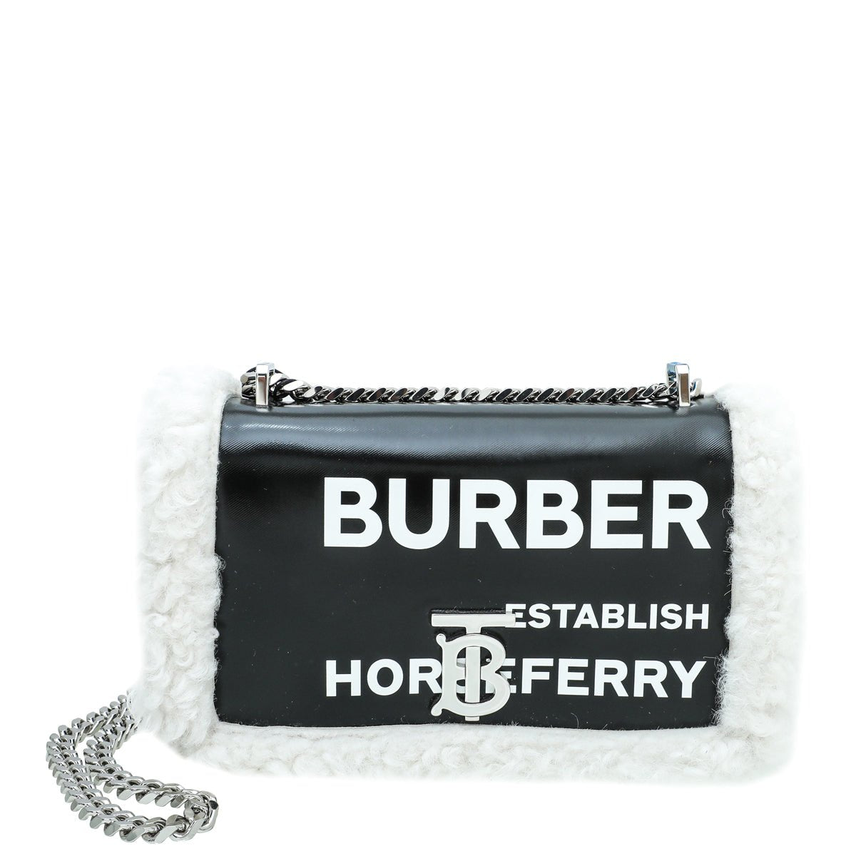 Burberry Black Horseferry Shearling Lola Small Bag-Burberry-THE CLOSET