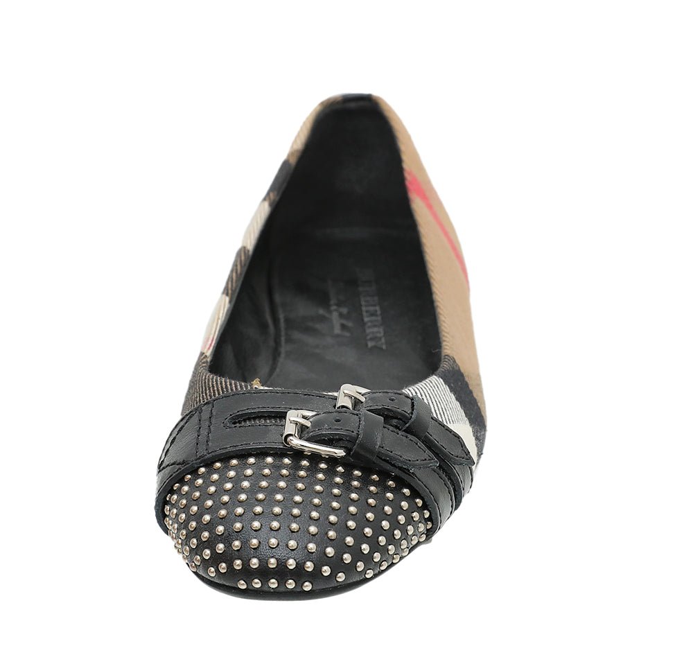 Burberry Black Novacheck Avonwick Studs Ballerina 36-Burberry-THE CLOSET