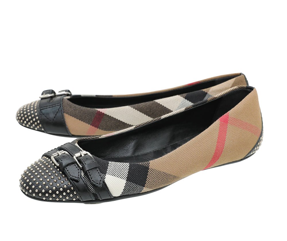 Burberry Black Novacheck Avonwick Studs Ballerina 36-Burberry-THE CLOSET