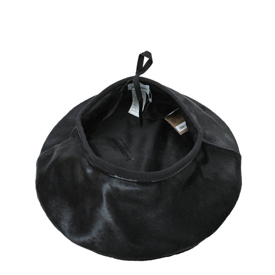 Burberry - Burberry Black Pony Beret Large Hat | The Closet