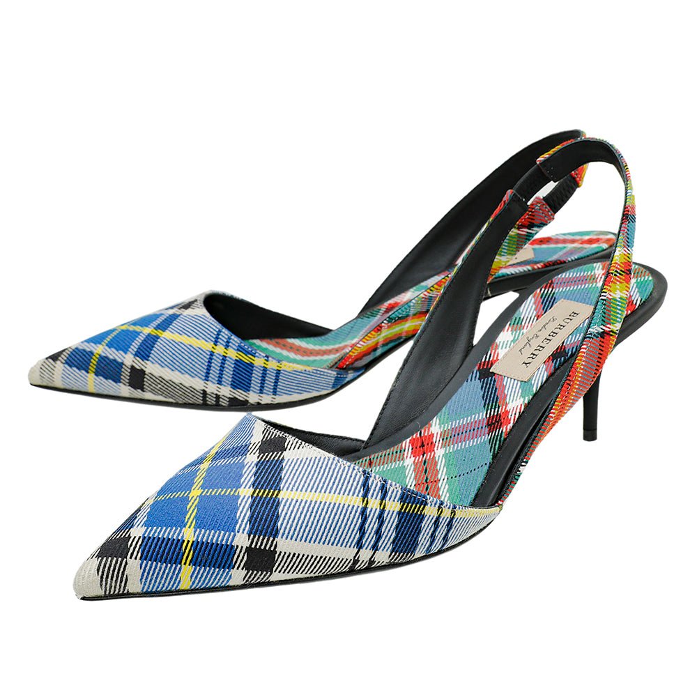 Burberry Blue Multicolor Annice Tartan Slingback Heels 40-Burberry-THE CLOSET