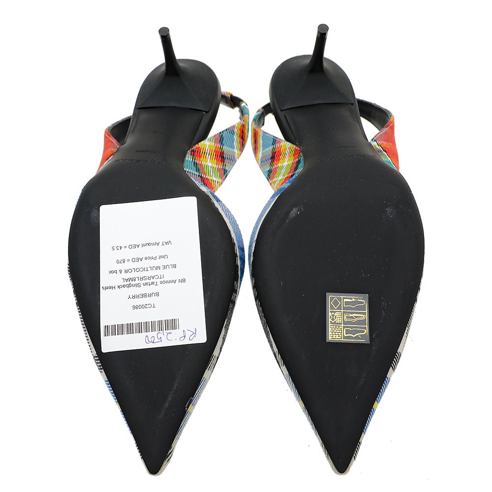 Burberry Blue Multicolor Annice Tartan Slingback Heels 40-Burberry-THE CLOSET