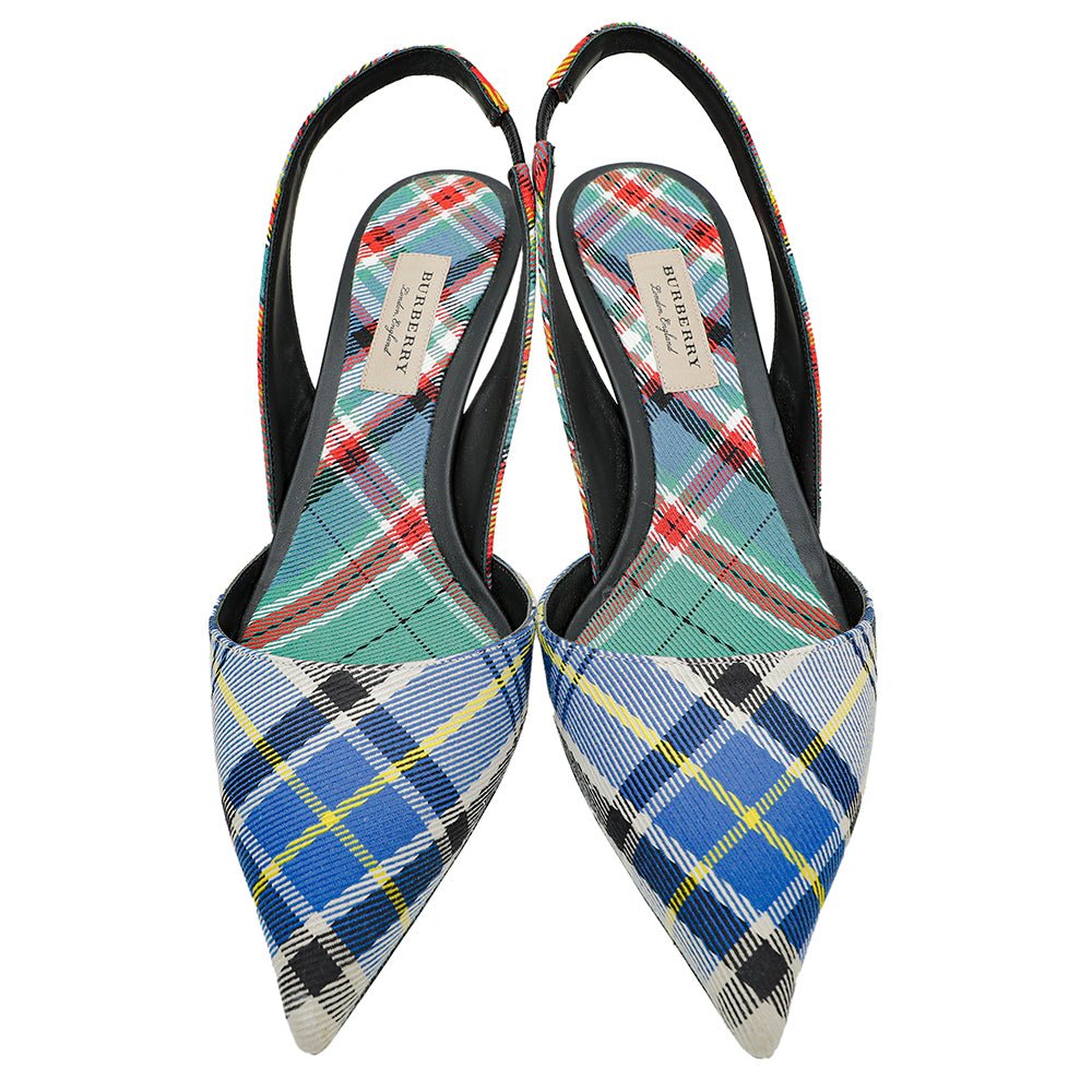 Burberry Blue Multicolor Annice Tartan Slingback Heels 40-Burberry-THE CLOSET