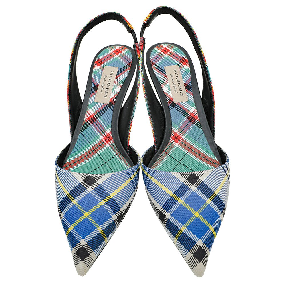 Burberry - Burberry Blue Multicolor Annice Tartan Slingback Heels 40 | The Closet