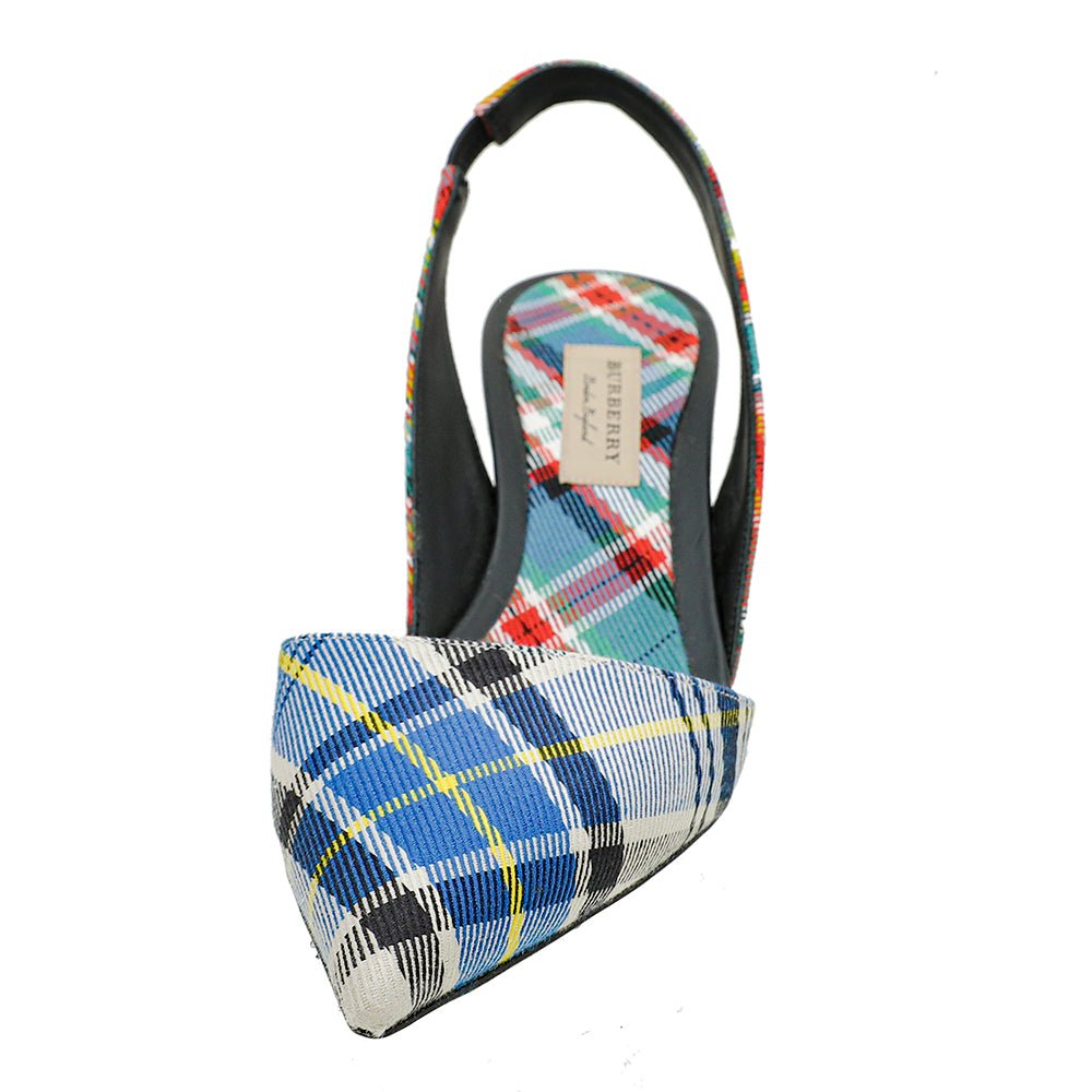 Burberry Blue Multicolor Annice Tartan Slingback Heels 40-Burberry-THE CLOSET