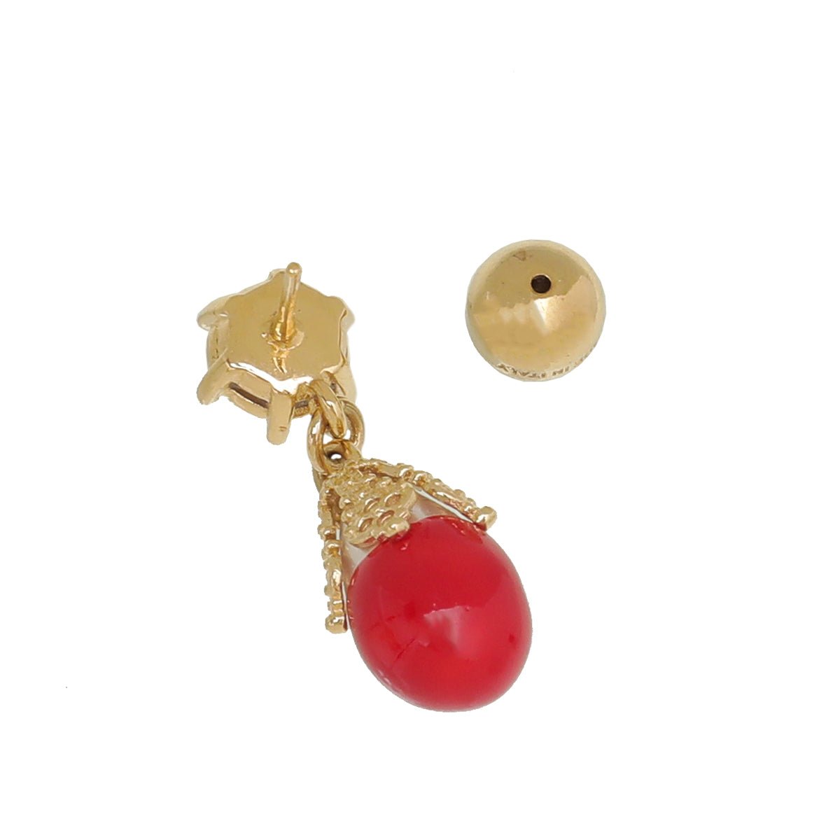 thecloset.uae - Burberry Bright Red Crown Crystal Pearl Drop Earrings | The Closet