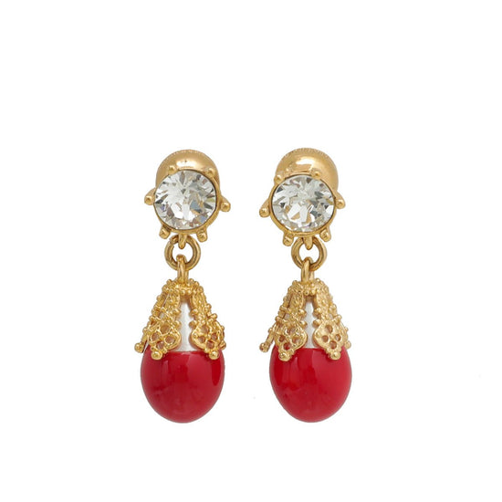 thecloset.uae - Burberry Bright Red Crown Crystal Pearl Drop Earrings | The Closet