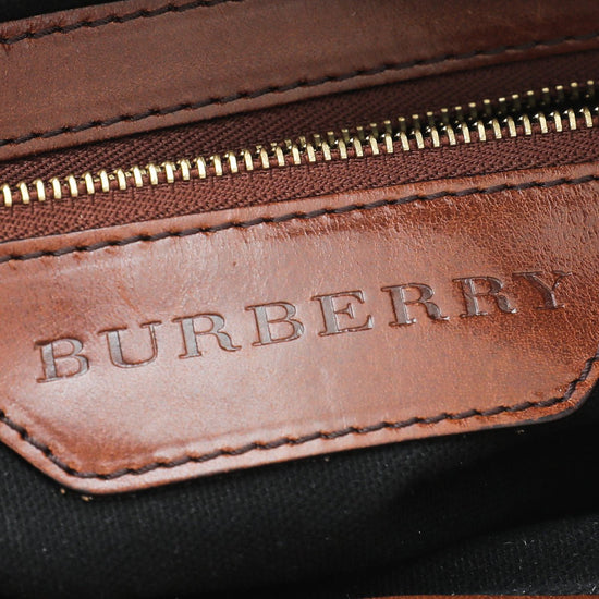 Burberry Large Bridle House Check Whipstitch Tote Bag in Brown