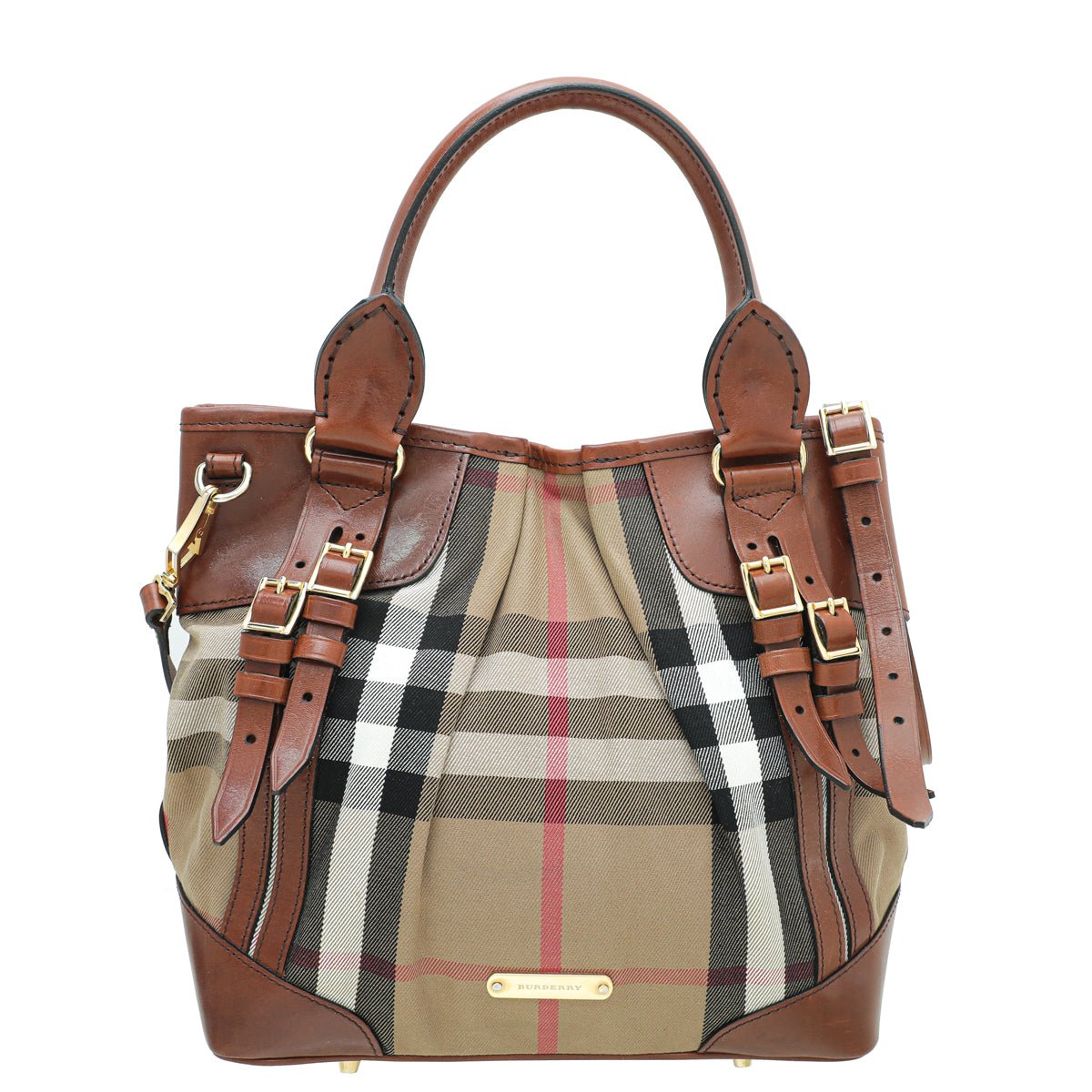 Burberry Brown House Check Bridle Whipstitch Tote Bag-Burberry-THE CLOSET