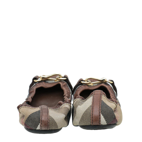 Burberry - Burberry Brown House Check Flat Elastic Ballet 36 | The Closet