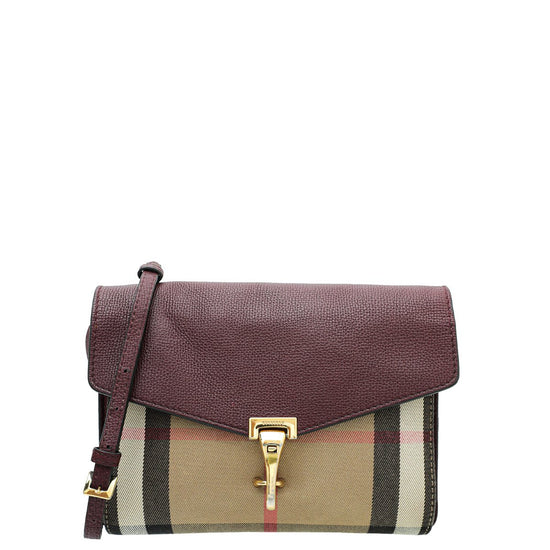 Burberry Burgundy/Beige Leather and House Check Fabric Mini Banner Tote  Burberry | The Luxury Closet