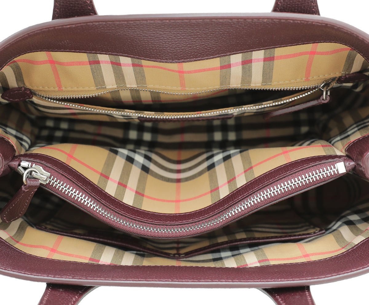 Burberry Burgundy Vintage Check Banner Tote Medium Bag-Burberry-THE CLOSET