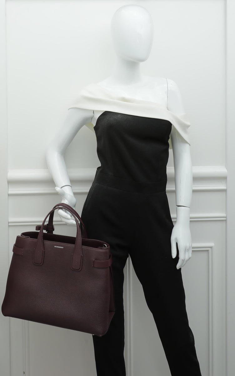 Burberry Burgundy Vintage Check Banner Tote Medium Bag-Burberry-THE CLOSET