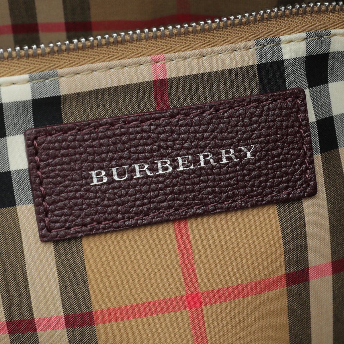 Burberry Burgundy Vintage Check Banner Tote Medium Bag-Burberry-THE CLOSET