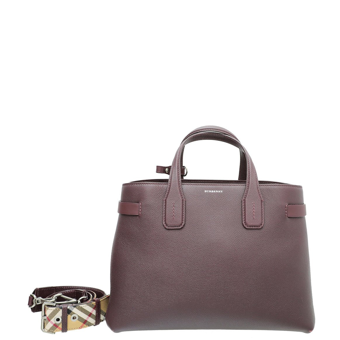 Burberry Burgundy Vintage Check Banner Tote Medium Bag-Burberry-THE CLOSET