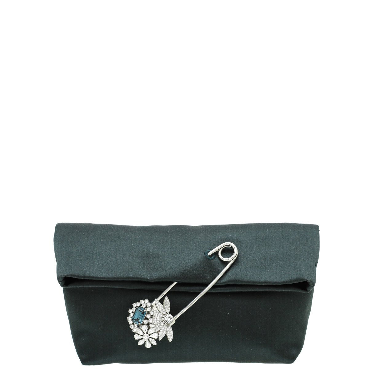 Burberry Dark Forest Green Satin Pin Clutch-Burberry-THE CLOSET