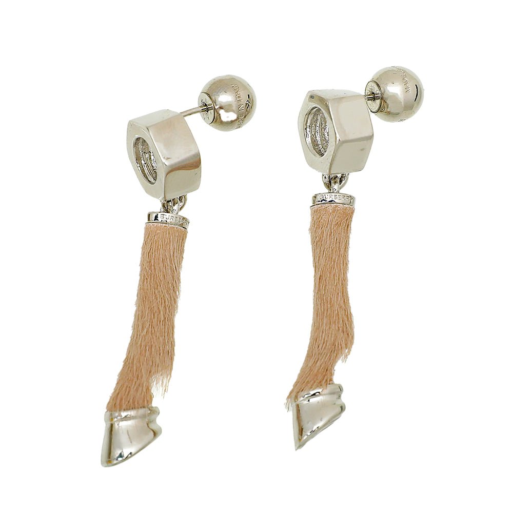 Burberry Honey Nut Horse Hoof Pony Fur Drop Earrings-Burberry-THE CLOSET