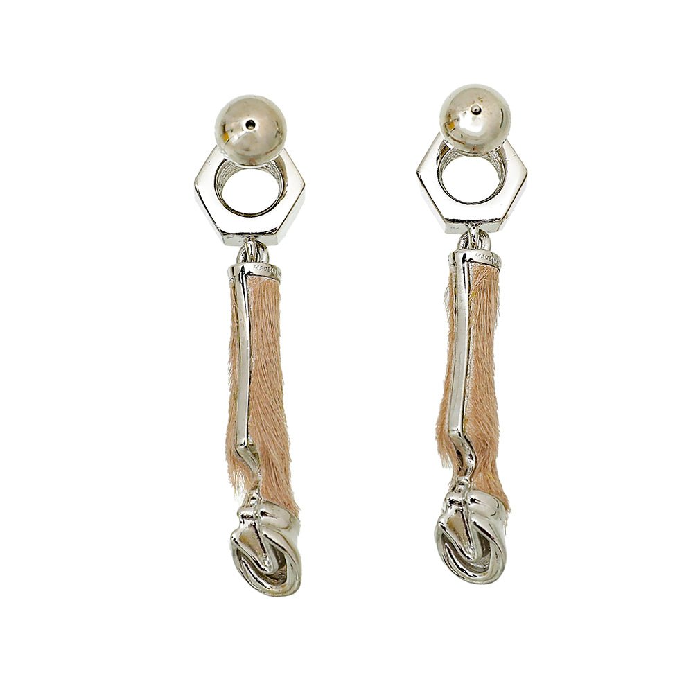 Burberry Honey Nut Horse Hoof Pony Fur Drop Earrings-Burberry-THE CLOSET