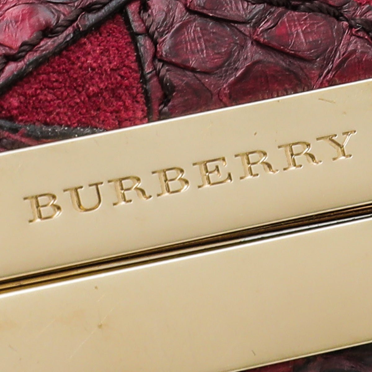 Burberry - Burberry Maroon Python Suede Springhill Wide Bracelet | The Closet