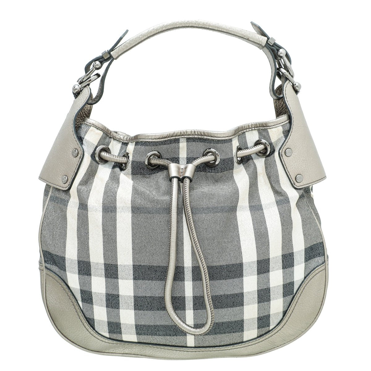 Burberry Metallic Bronze House Check Pewter Hobo Bag-Burberry-THE CLOSET