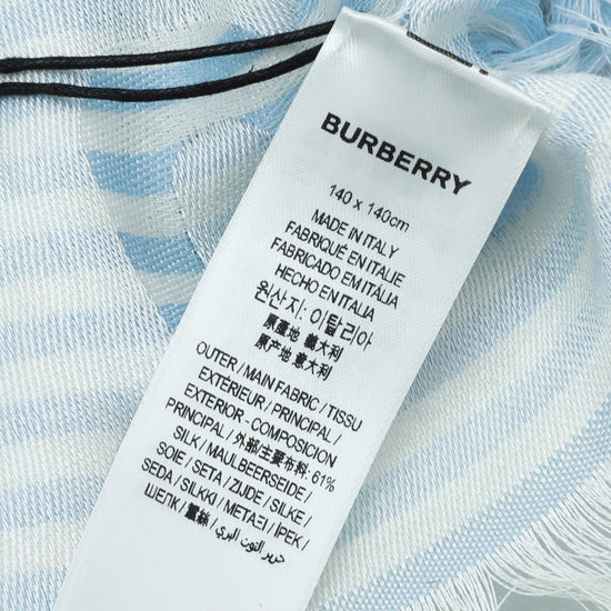 Burberry - Burberry Pale Blue TB Logo Print Stripe Scarf | The Closet