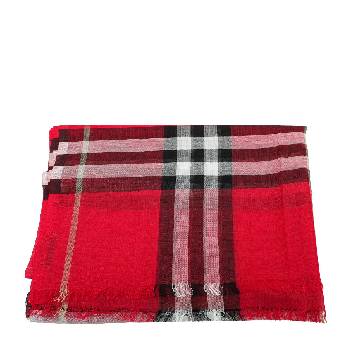 Burberry - Burberry Red Giant Check Gauze Scarf | The Closet