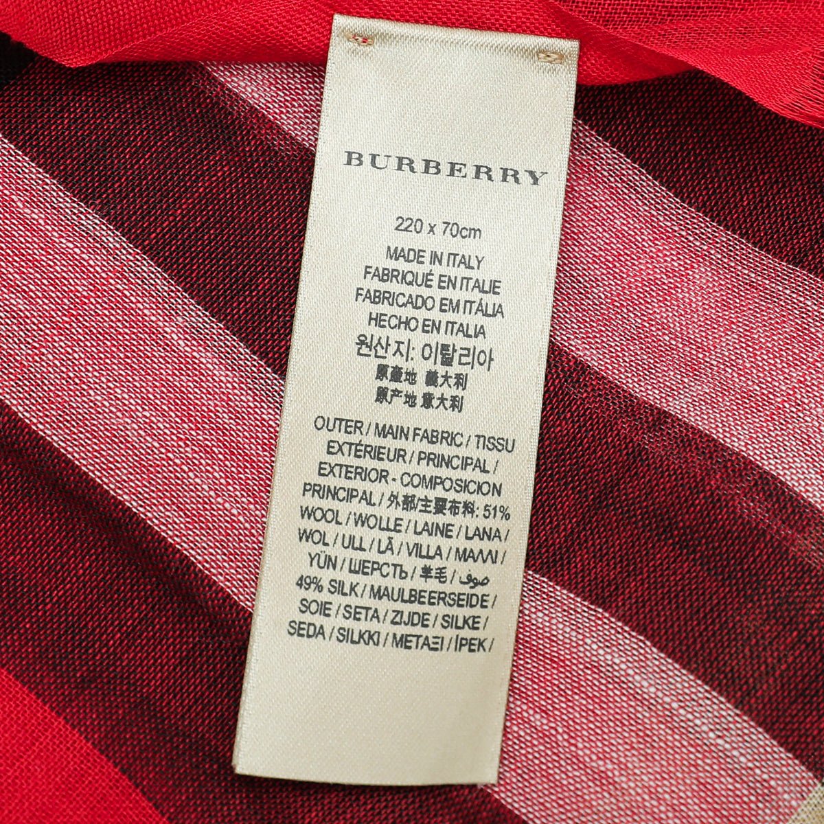 Burberry - Burberry Red Giant Check Gauze Scarf | The Closet