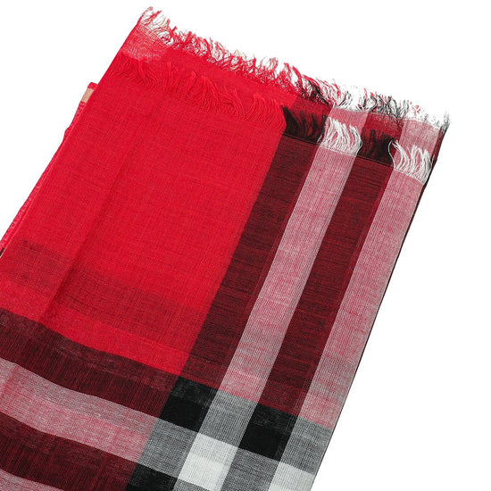 Burberry - Burberry Red Giant Check Gauze Scarf | The Closet