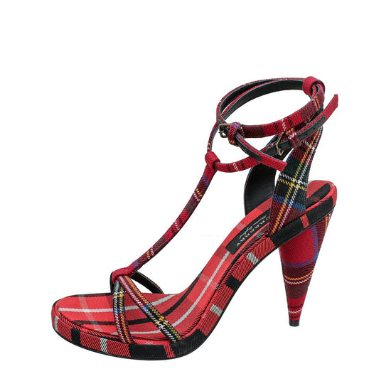 Burberry - Burberry Red Hans T-Strap Cone Heel Sandal 38.5 | The Closet