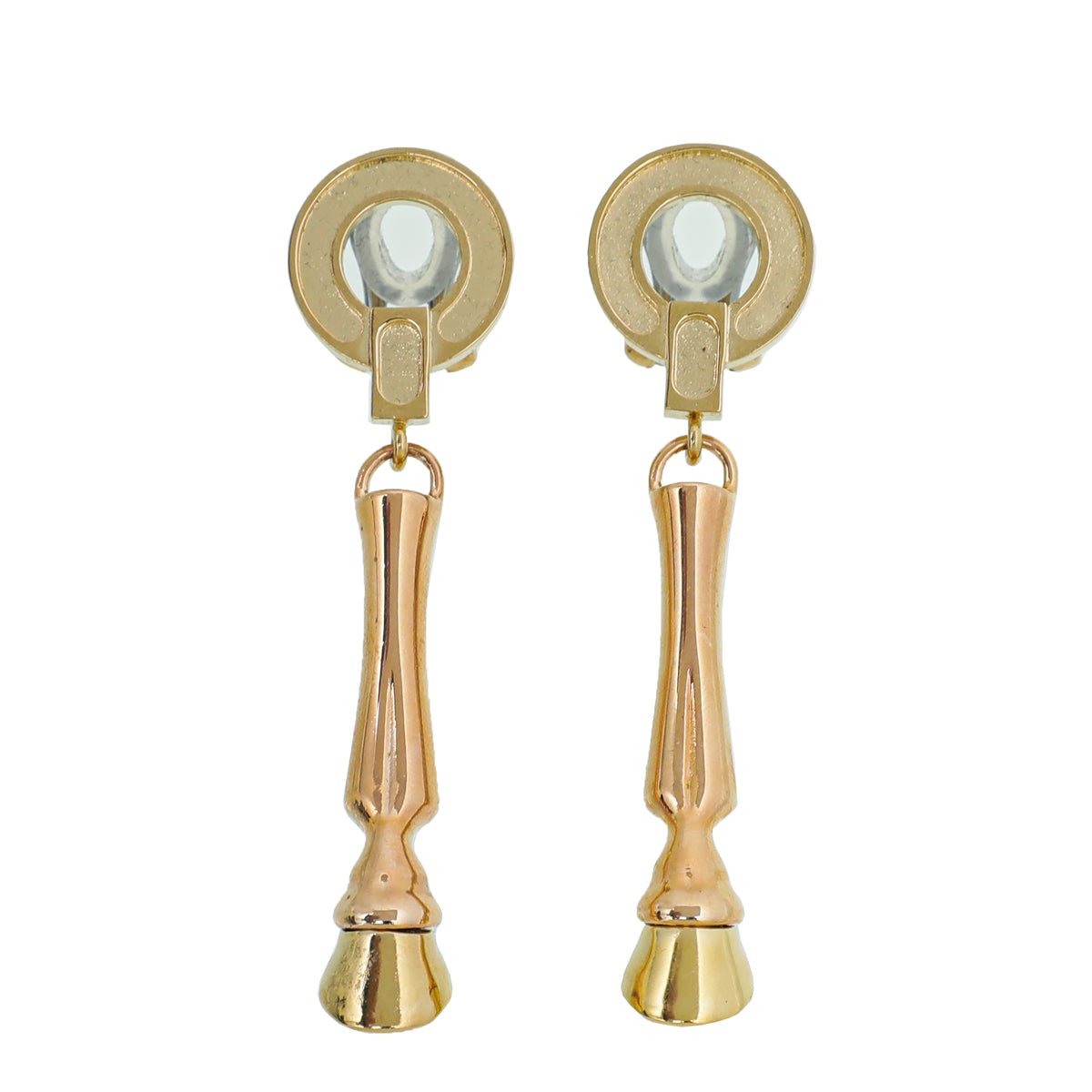 Burberry Two Tone Horse Hoof Drop Clip On Earrings-Burberry-THE CLOSET