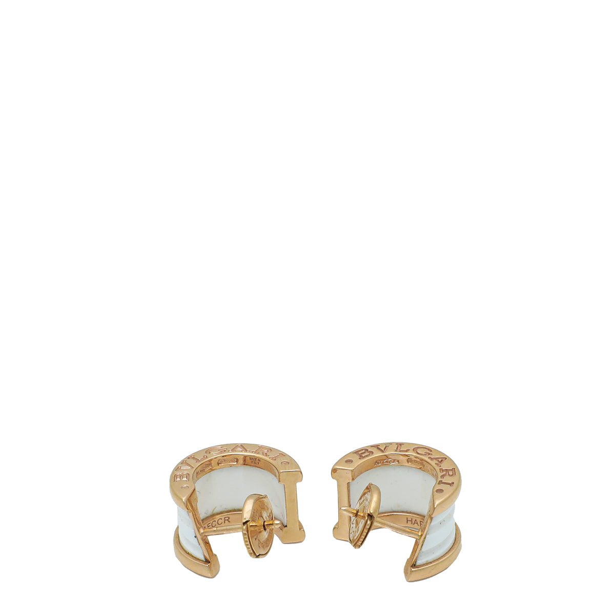 Bvlgari 18K Pink Gold White Ceramic B.Zero 1 Earrings-Bvlgari-THE CLOSET